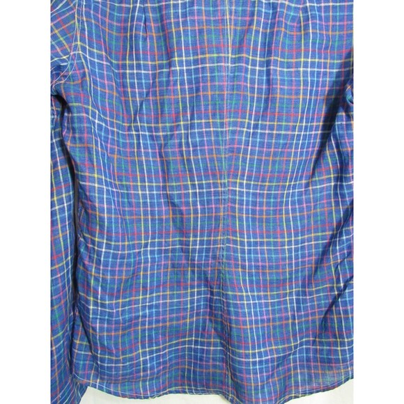 Frank & Eileen Barry Linen Blue Plaid Long Sleeve Button Down V Neck Shirt L EUC - Picture 4 of 5